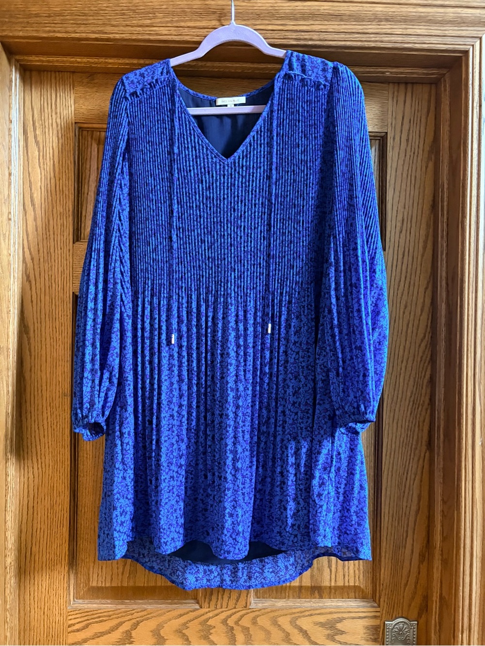 Skies Are Blue Micro Pleated Cobalt Blue V-Neck Mini Dress